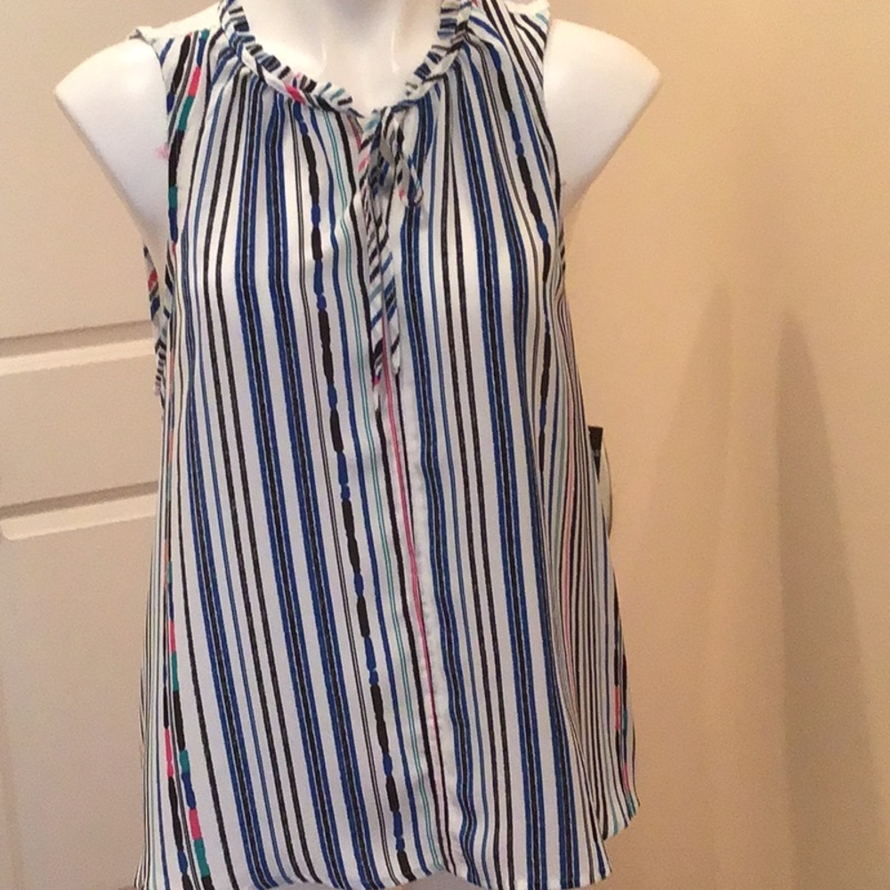 Sleeveless striped front tie top